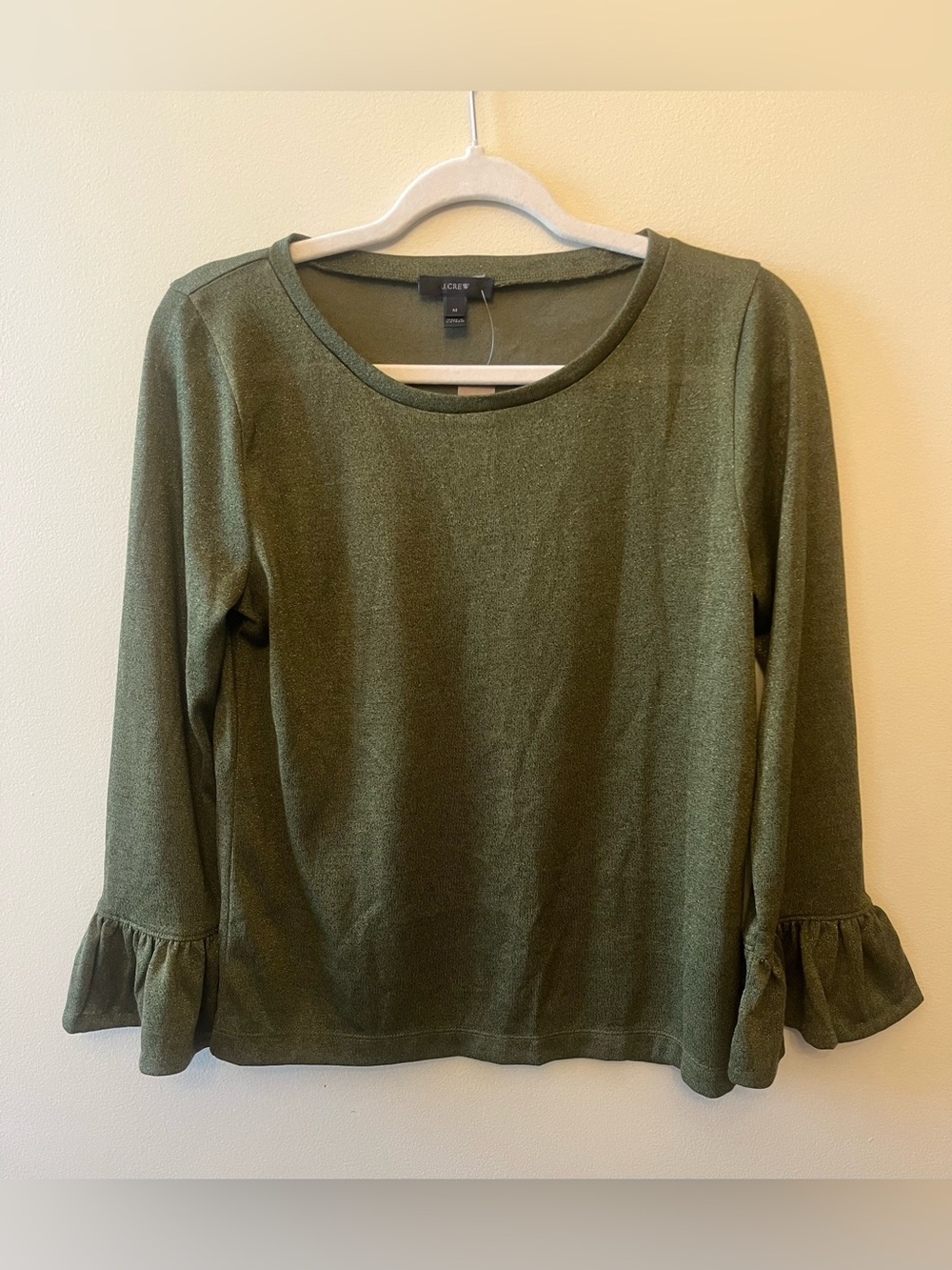 NWT J. Crew Ruffle Sleeve Top Sparkle Green Women's Size Medium
